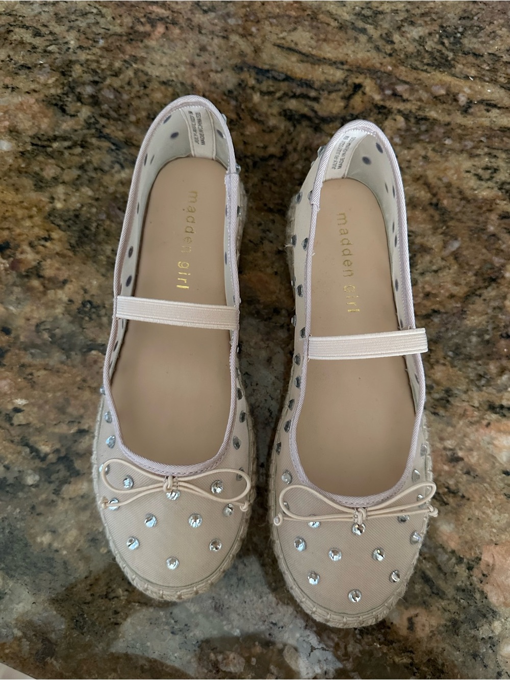 Madden Girl Beige Rhinestone Espadrille Flats